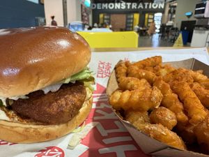 Vegan Chicken Sandwich with vegan lemon dill sauce.  Delish!!  at Chicken and the Wolf in Tulsa