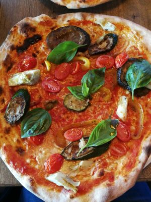 Vegan pizza with vegan cheese at The Italian  in Wiener Neustadt