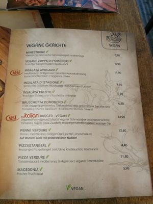 Vegan menu at The Italian  in Wiener Neustadt