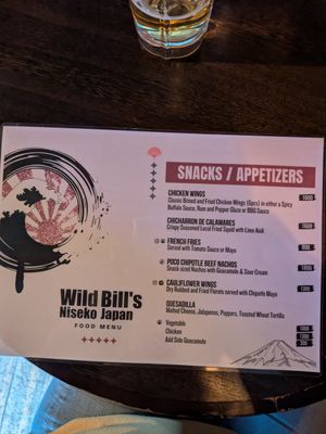 Feb 2025 menu at Wild Bill's in Niseko