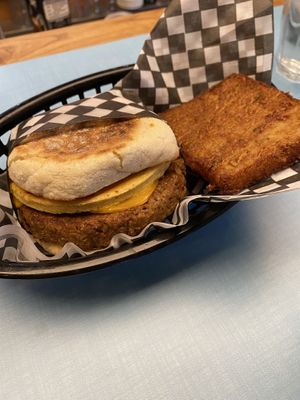 Breakfast sandwich with hash brown.  at Maynard in Montreal