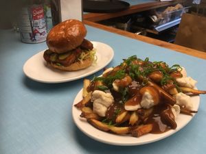 Tofu Nashville and poutine at Maynard in Montreal