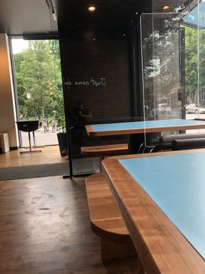 inside is so sleek and trendy. and comfy at Maynard in Montreal