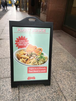 Placard in front of Urbanspace at Plant Junkie W52 in New York City