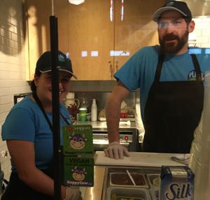 Happy Cow stickers proudly on display at Plant Junkie W52 in New York City