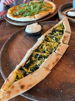 Spinach pide, served with aioli  at Pesami in Kleve