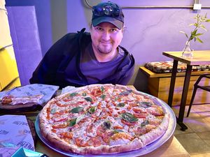 Gigante size for scale- biggest pizza on the planet??  at Curly & Pizza in Quito