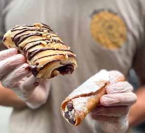 Vegan “nutella” croissant (with housemade “nutella”) and a cannoli!  at Yellow Rose Vegan Bakery in Maplewood