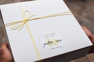 a box of treats at Yellow Rose Vegan Bakery in Maplewood