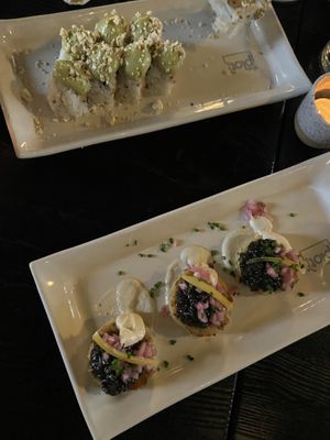 Potato cake and sushi at The Plot in Oceanside