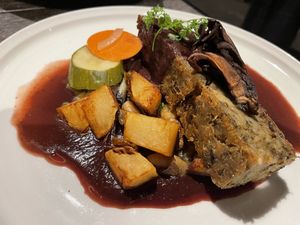 The lentil loaf with a mushroom gravy that was comforting and scrumptious—like a tight hug from a vegan grandma.  at The Plot in Oceanside