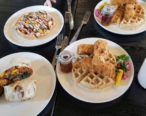 Chicken &Waffles, Breakfast Burrito and the Sloppy Waffle  at The Plot in Oceanside