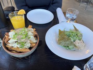 Truffle fries and crab salad  at The Plot in Oceanside