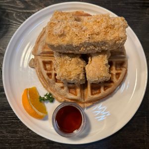 chicken and waffles   at The Plot in Oceanside