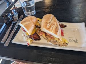 Fried eggplant sandwich. It was one of the temporary specials. Really good! at The Plot in Oceanside
