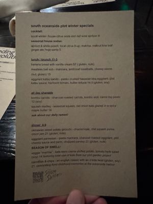 O'side Season of Swellness Menu at The Plot in Oceanside