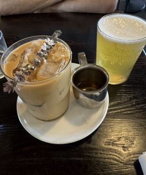 Iced latte and beer  at The Plot in Oceanside