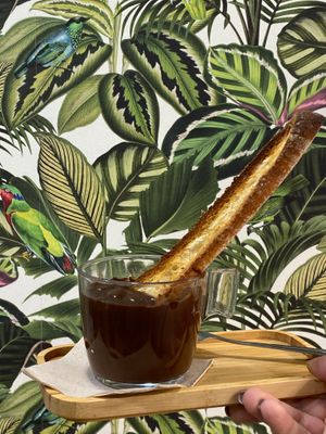 Spiced hot chocolate and toast  at Leben in Viladecans