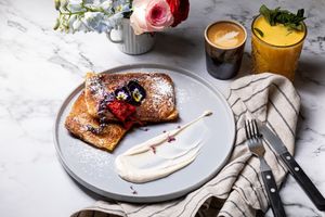 Vegan French Toast  at FACTORY GIRL Restaurant. in Amsterdam