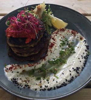 Zucchini fritters at FACTORY GIRL Restaurant. in Amsterdam