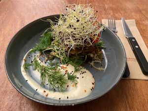 Zucchini fritters at FACTORY GIRL Restaurant. in Amsterdam