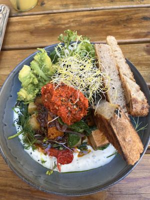Turks mom with tofu and potato and added avocado   at FACTORY GIRL Restaurant. in Amsterdam