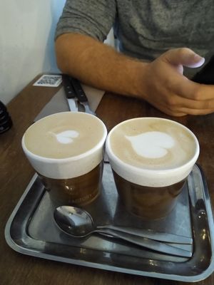 Oat milk lattes at FACTORY GIRL Restaurant. in Amsterdam