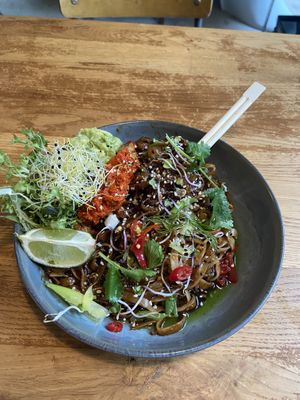 Big in Japan, vegan version: nice, umami taste, but too greasy. Also the muhammara and avocado mash were a bit out of place.  at FACTORY GIRL Restaurant. in Amsterdam
