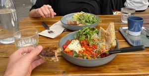 Vegan Shakshuka and Vegan Scramble at FACTORY GIRL Restaurant. in Amsterdam