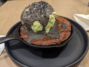 Brownie with matcha ice cream at Beyond Sushi - Upper East Side in New York City