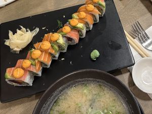 Rainbow Roll and Miso Soup  at Beyond Sushi - Upper East Side in New York City