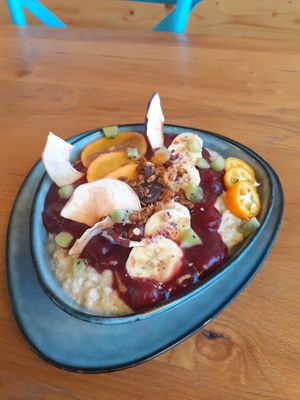 Breakfast porridge bowl  at BioWelten BistroCafé & Organic Supermarket in Immenstadt