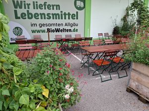 Nice Terrace to enjoy lunch & coffee outside at BioWelten BistroCafé & Organic Supermarket in Immenstadt