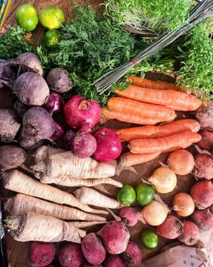Colourful fresh veggies & fruits at BioWelten BistroCafé & Organic Supermarket in Immenstadt