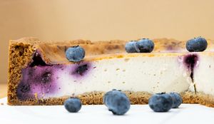 vegan Cheesecake with blueberries at BioWelten BistroCafé & Organic Supermarket in Immenstadt