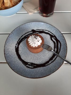 choco cream cake with a huge core made out of passion fruit at Vierzehn in Loerrach