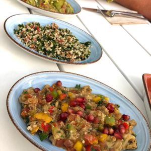 Baba ghanoush, tabouleh, fried avocado at Vierzehn in Loerrach