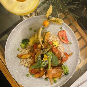 Vegan saltado   at Green House in Aguas Calientes