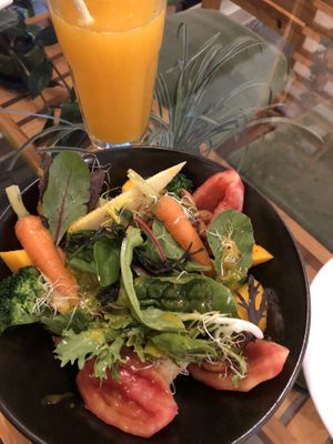 Salad and Orange Juice   at Green House in Aguas Calientes