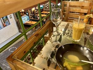 It’s on the second floor next to the street  at Green House in Aguas Calientes