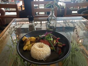 Vegan dish at Green House in Aguas Calientes
