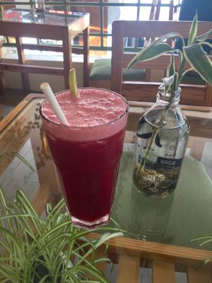 Purple corn juice at Green House in Aguas Calientes