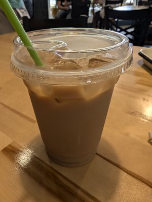Vegan iced chai latte at Nura Hummus and Falafel in Portland