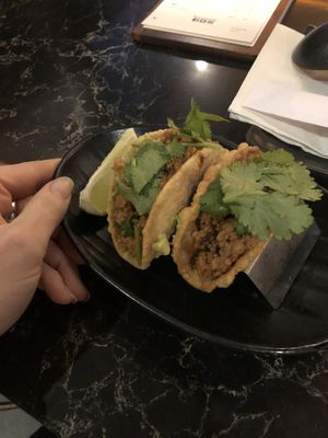 Vegan soy meat tacos (on Happy Hour menu too) at JINYA Ramen Bar in Orlando