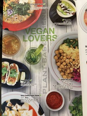 Vegan menu at JINYA Ramen Bar in Orlando