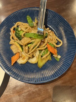 Vegetable black pepper udon noodle  at Karma in Westford