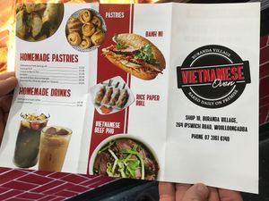 Menu at Vietnamese Oven in Woolloongabba