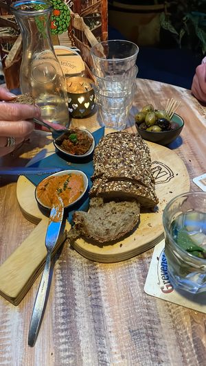Some dips with bread and olives  at Het Paradijs in Enschede