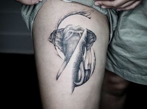 𝙄𝙂: 𝙣𝙖𝙩𝙚_𝙩𝙝𝙖𝙞𝙡𝙖𝙣𝙙 🌿 Ethereal blackwork elephant tattoo with dark art at Baan Khagee Tattoo Chiang Mai, Thailand at Baan Khagee Tattoo in Chiang Mai