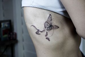 𝙄𝙂: 𝙣𝙖𝙩𝙚_𝙩𝙝𝙖𝙞𝙡𝙖𝙣𝙙 🌿 Ethereal minimal butterfly tattoo - Baan Khagee Tattoo Chiang Mai, Thailand at Baan Khagee Tattoo in Chiang Mai